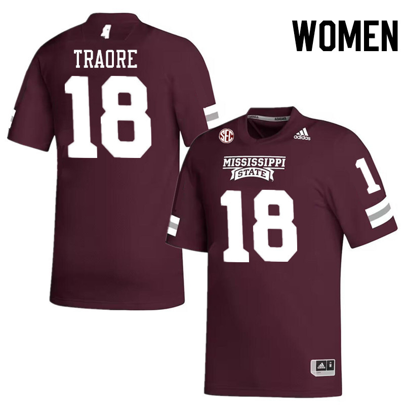 Women #18 Seydou Traore Mississippi State Bulldogs College Football Jerseys Stitched-Maroon